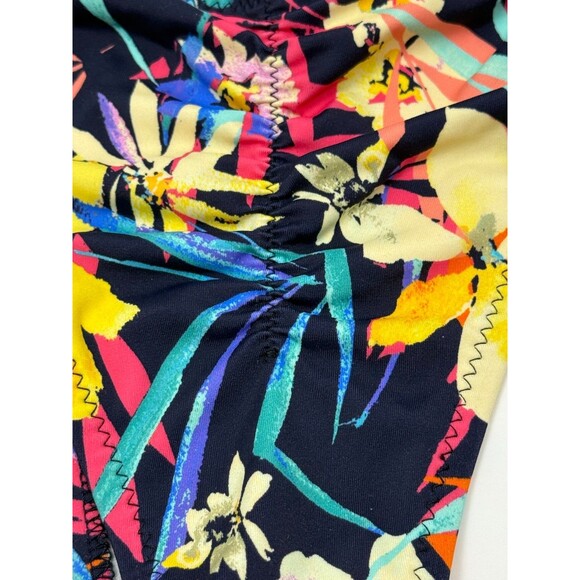 Pada Toscani Side Tie Bikini Bottom Black Floral Ruched Cheeky Swim Medium Beach - Picture 3 of 4